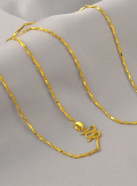 可穿吊坠~波光闪闪素金盒子镀24K金色项链女2025年冬季新款锁骨链