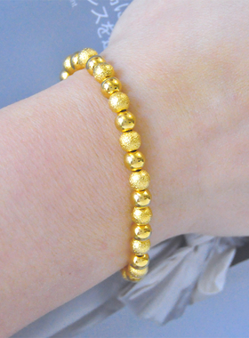 22克原创设计磨砂光面大金珠圆珠手链女镀24K金色大金球手链叠戴