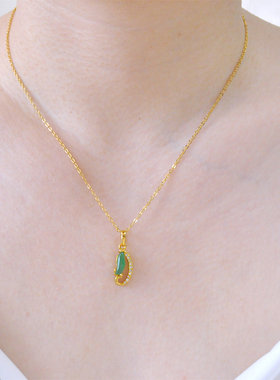 绽放的生命力~优雅显贵气镀24K金色绿色项链高级感金枝玉叶锁骨链