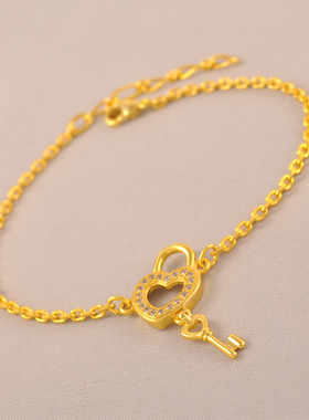 韩国钥匙手链女镀24K金色简约气质清新手链小众款精致ins甜美设计