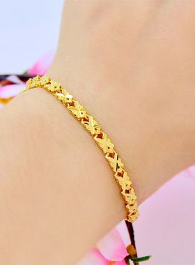 高颜值小众设计精致小巧镀24K金色磨砂光面四叶草手链女款送女友