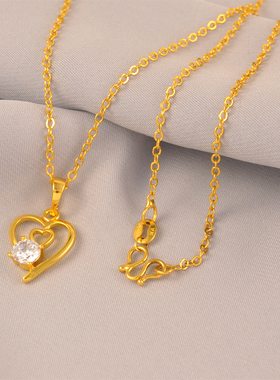 洗澡不用摘~灵动项链镶钻锆石镀24K金色简洁爱心精致锁骨链送女友