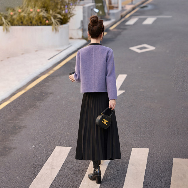 Small fragrance style double-sided wool coat for women short