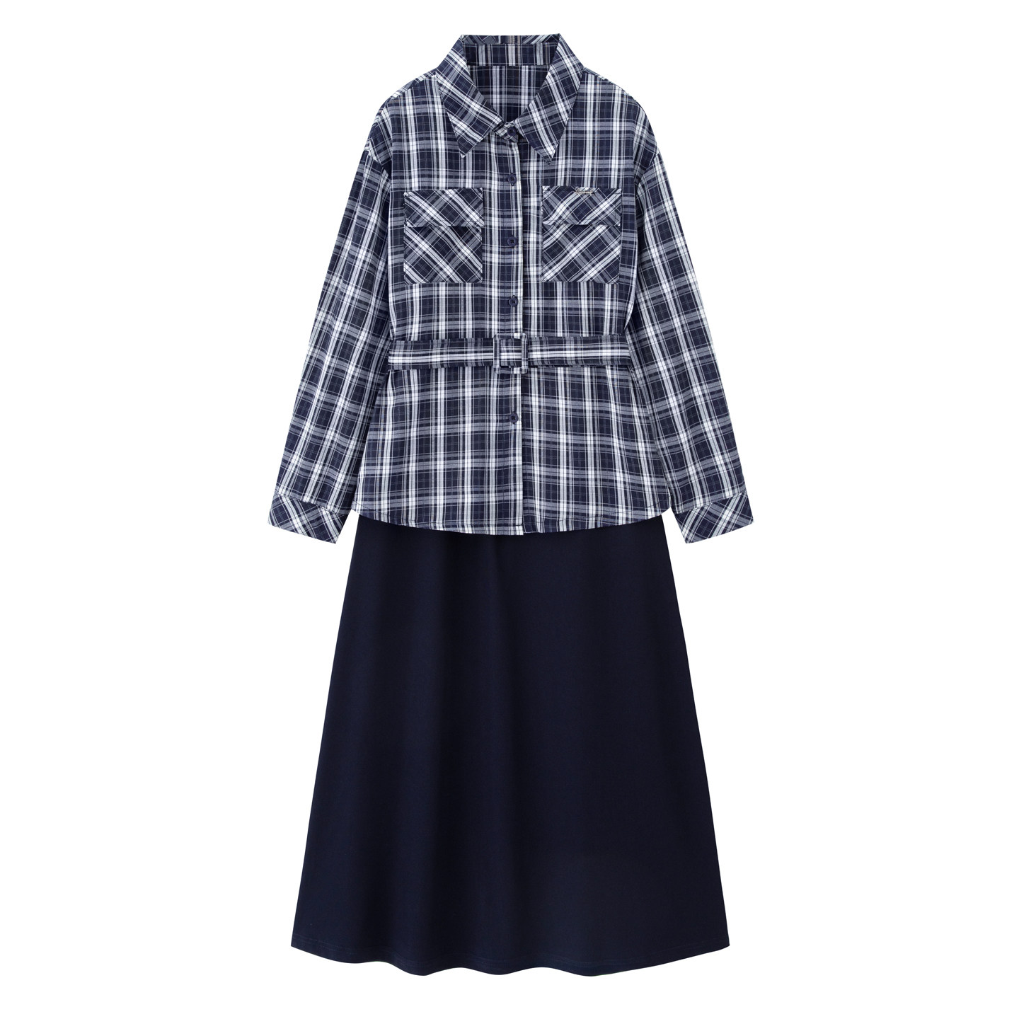 长袖吊带连衣裙套装女2026春季新款收腰格子衬衫外套背心裙两件套,淘宝优惠券,粉丝福利购,淘宝优惠卷