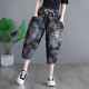 Summer Thin Retro Art Print Denim Pants Cropped Pants