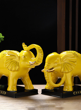 陶瓷大象摆件一对开业招财礼品