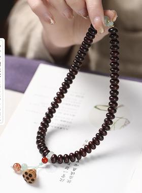 原创国潮文艺素雅小叶紫檀算盘珠双圈莲蓬手链森系女佛珠秀气手串