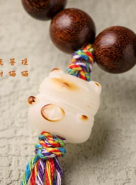 炭烤招财猫金丝檀木绿檀手串木质森系手链复古中国风檀香手串饰品