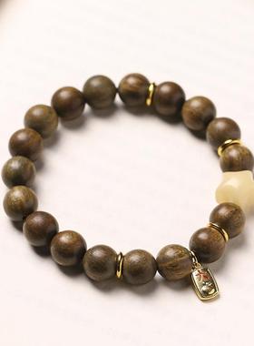 檀木DIY小星星好运原木念珠单圈手链男女情侣款手串