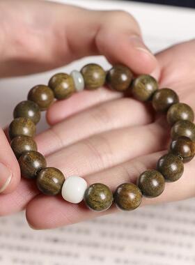 文艺素雅简约原木念珠白玉菩提转运珠男女情侣款绿檀木国潮风手串