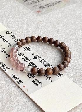 新中式木纹珠拼接手串天然石手链女款轻奢小众精致2024年新款手饰