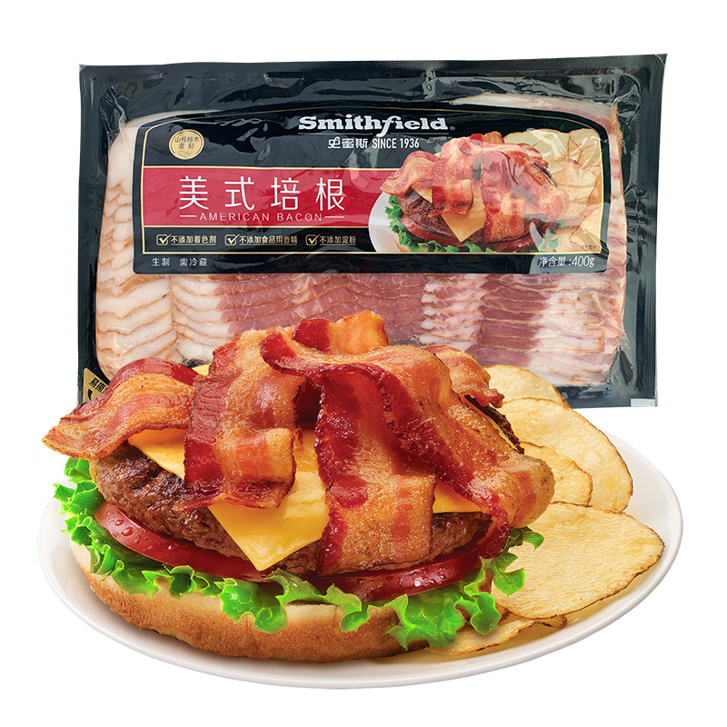 Smithfield史蜜斯美式培根原切早餐烧烤手抓饼培根肉400g*5袋囤货-图2