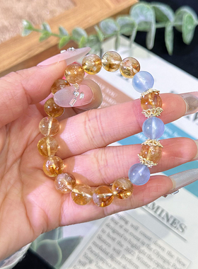 原创天然黄水晶手链女海蓝宝招财