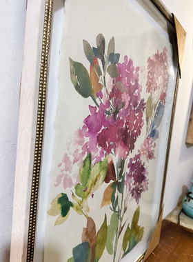 孤品vintage蓝格子花瓶装饰画玻璃面装饰画 家居装饰画 墙面装饰