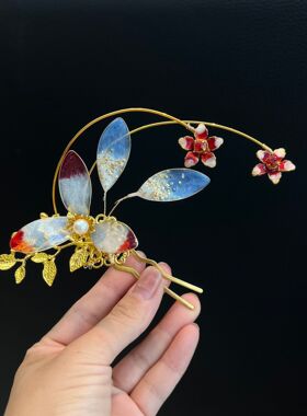 汉服红色系头饰古风新娘婚服流苏步摇发钗西域舞姬舞娘发饰套装