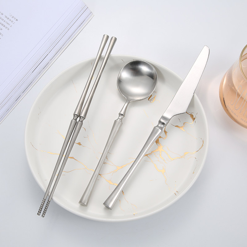 北欧ins典雅拉丝磨砂不锈钢西餐牛排刀叉勺四件家用复古餐具套装,淘宝优惠券,粉丝福利购,淘宝优惠卷