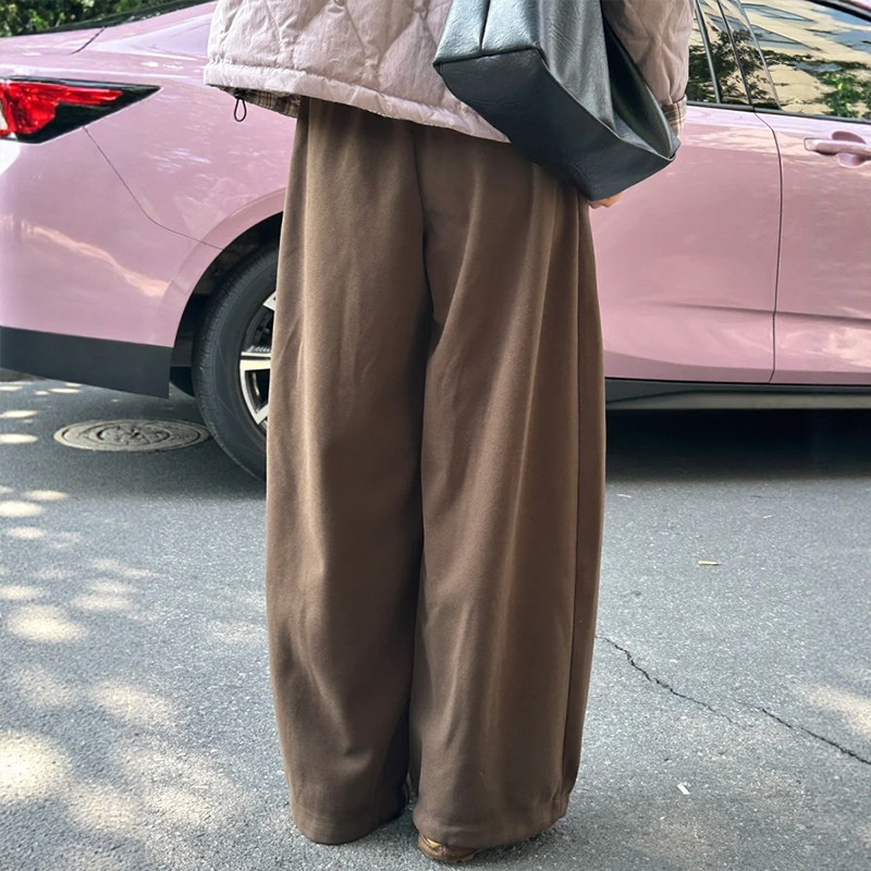 大码冬季美拉德棕色毛呢裤子女款加绒休闲阔腿卫裤今年流行梧桐裤,淘宝优惠券,粉丝福利购,淘宝优惠卷