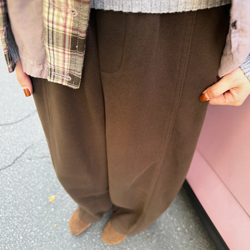 大码冬季美拉德棕色毛呢裤子女款加绒休闲阔腿卫裤今年流行梧桐裤,淘宝优惠券,粉丝福利购,淘宝优惠卷