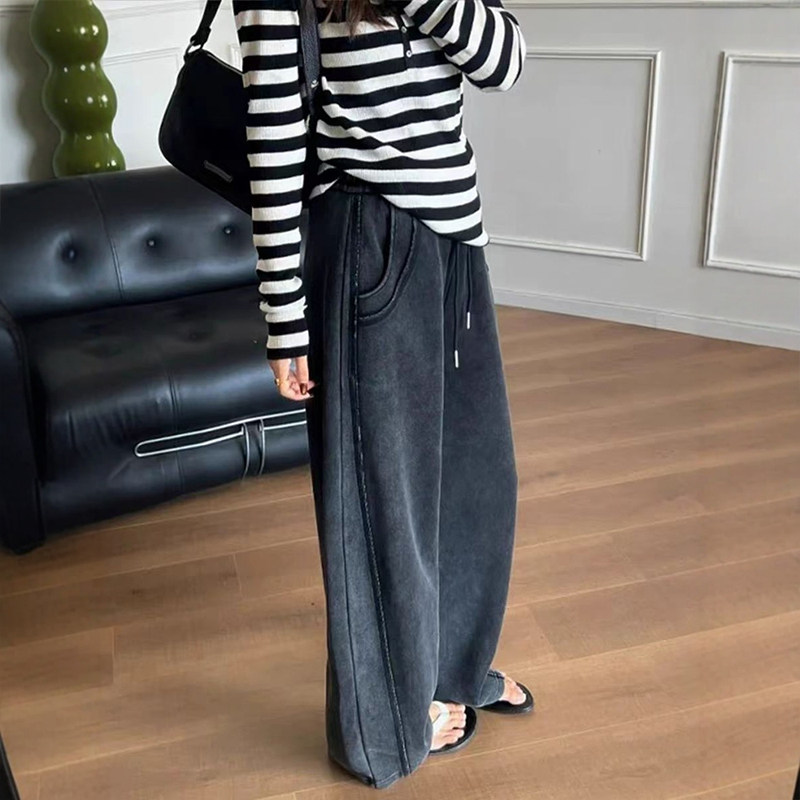 复古黑灰色阔腿弯刀裤女秋冬胖mm大码显瘦慵懒风休闲运动香蕉卫裤,淘宝优惠券,粉丝福利购,淘宝优惠卷