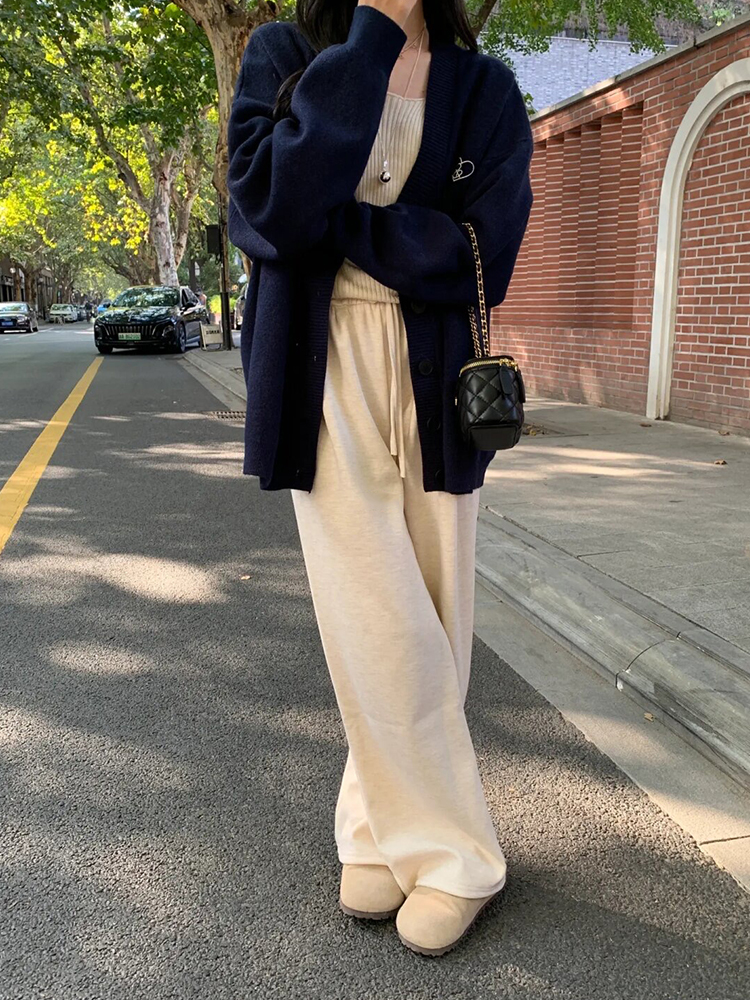 休闲杏色裤子女秋季梨形身材大码胖mm遮胯显瘦垂感阔腿直筒糯米裤,淘宝优惠券,粉丝福利购,淘宝优惠卷