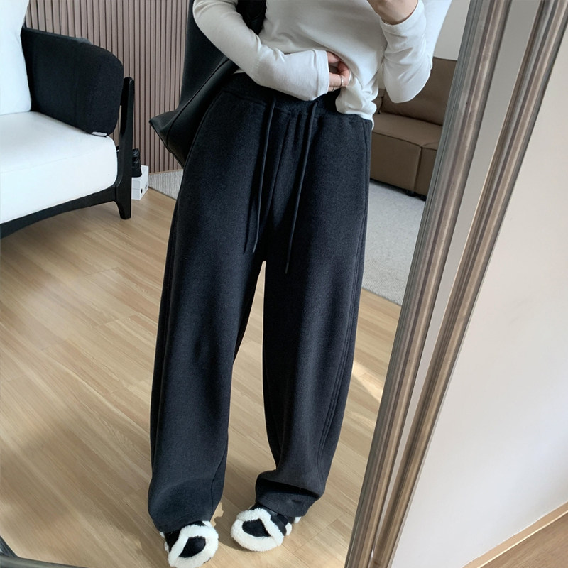 深灰色直筒奶芙裤冬季女加绒加厚阔腿裤大码慵懒风梨型身材休闲裤,淘宝优惠券,粉丝福利购,淘宝优惠卷
