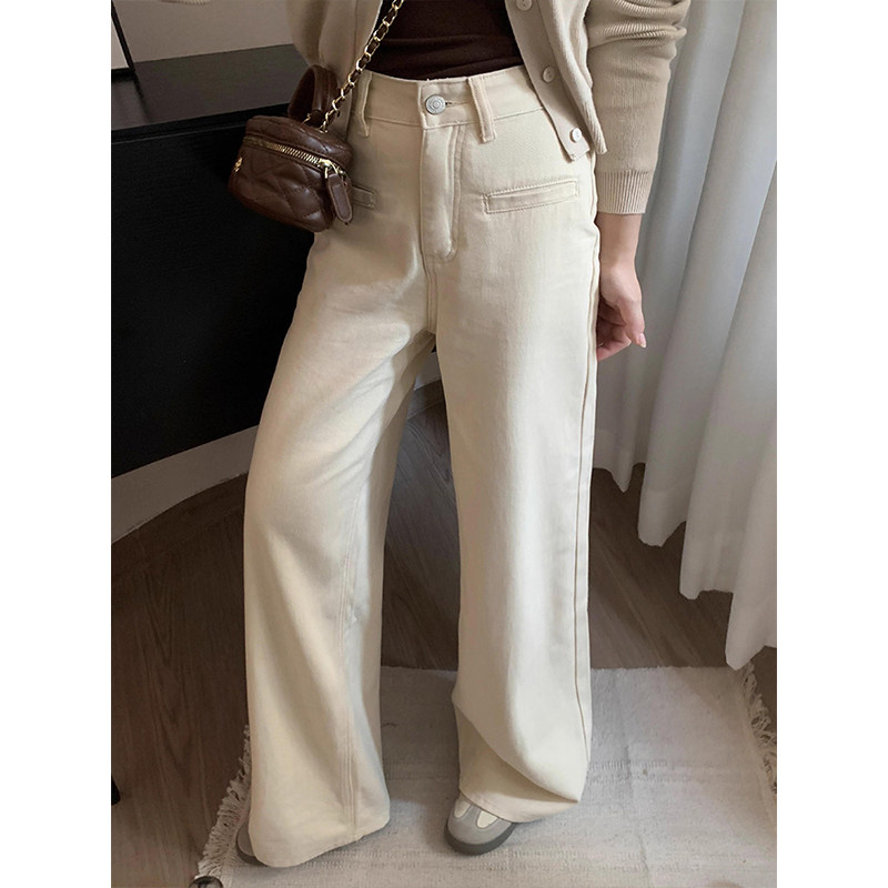 杏色a版阔腿牛仔裤2025年秋季大码适合梨型身材的裤子显瘦直筒裤,淘宝优惠券,粉丝福利购,淘宝优惠卷