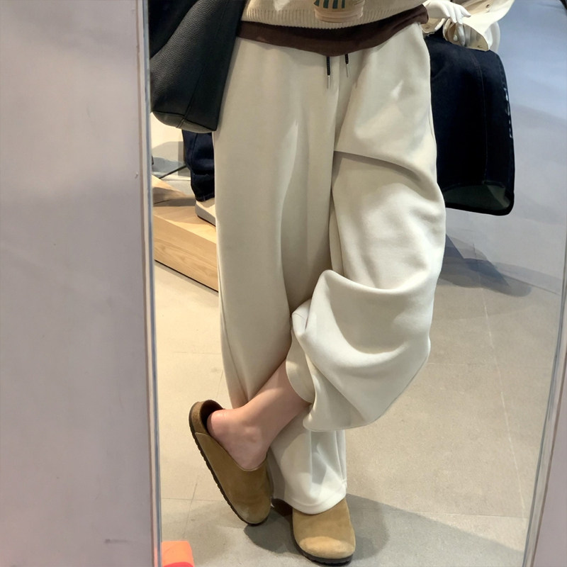 米白色毛呢阔腿裤子女款冬加绒慵懒风大码胖mm梨形身材直筒休闲裤,淘宝优惠券,粉丝福利购,淘宝优惠卷