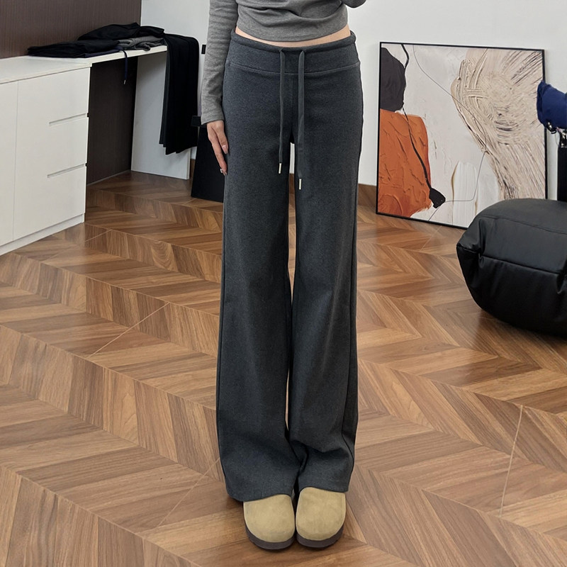 灰色直筒微喇运动裤子女胖mm大码显瘦休闲阔腿裤秋季抽绳糯米卫裤,淘宝优惠券,粉丝福利购,淘宝优惠卷