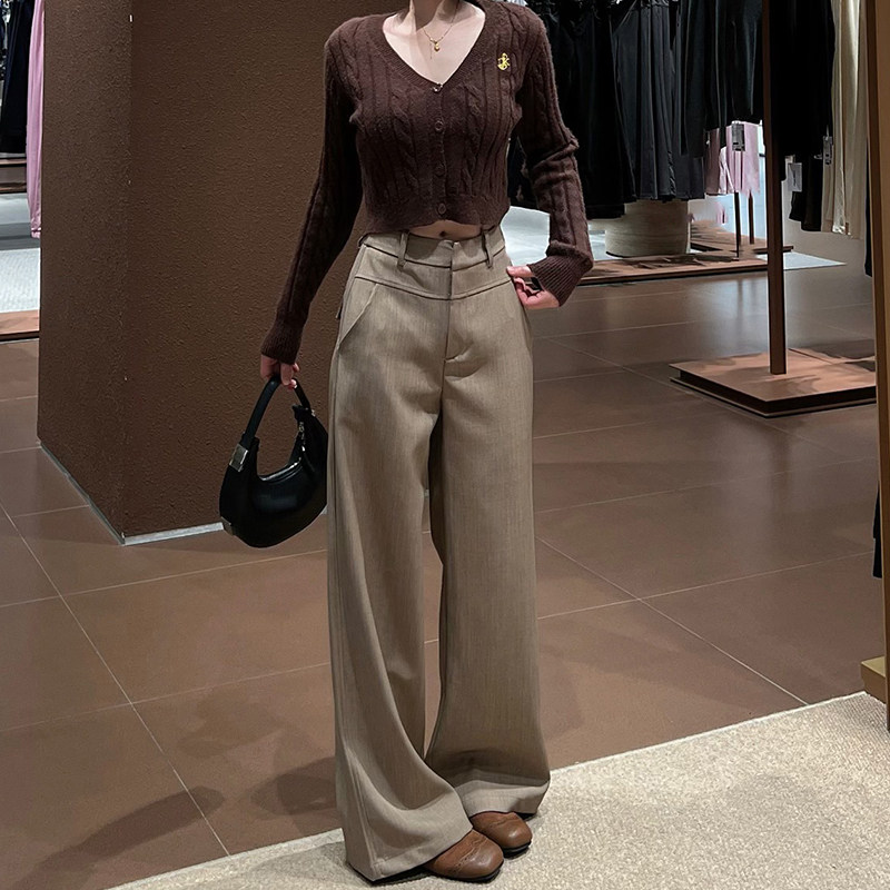 卡其色复古阔腿西装裤子女款春季大码老钱风休闲裤今年流行梧桐裤,淘宝优惠券,粉丝福利购,淘宝优惠卷
