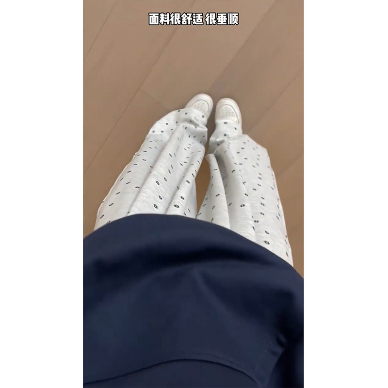 韩系白灰色碎花运动裤子女秋季大码胖mm高腰显瘦慵懒休闲阔腿卫裤,淘宝优惠券,粉丝福利购,淘宝优惠卷