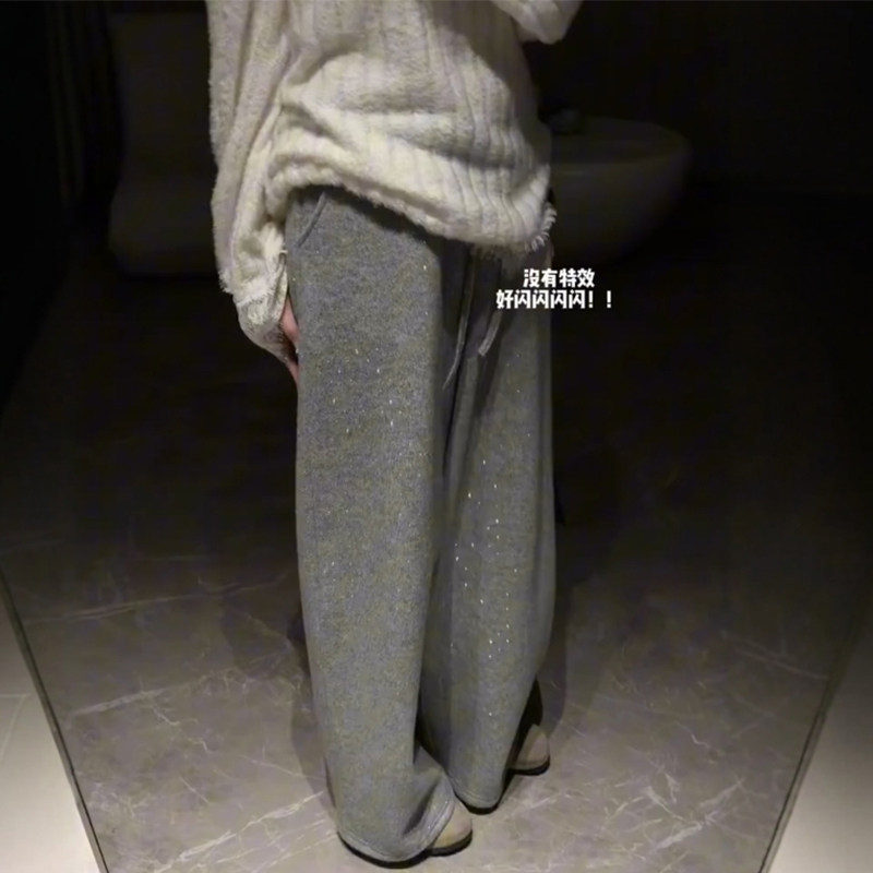 灰色休闲闪钻运动加绒裤子大码女款阔腿梨形报恩裤今年流行梧桐裤,淘宝优惠券,粉丝福利购,淘宝优惠卷