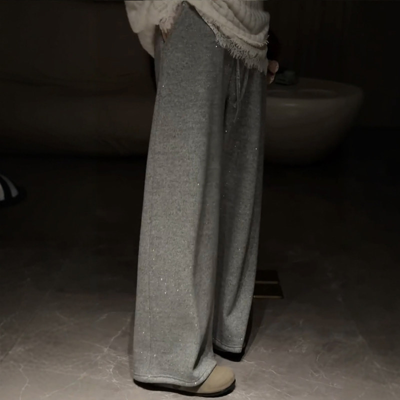 灰色休闲闪钻运动加绒裤子大码女款阔腿梨形报恩裤今年流行梧桐裤,淘宝优惠券,粉丝福利购,淘宝优惠卷