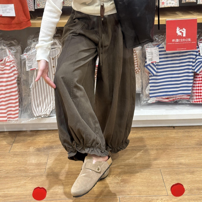 咖色小个子九分花苞休闲裤子女秋装大码胖mm显瘦木耳边阔腿灯笼裤,淘宝优惠券,粉丝福利购,淘宝优惠卷