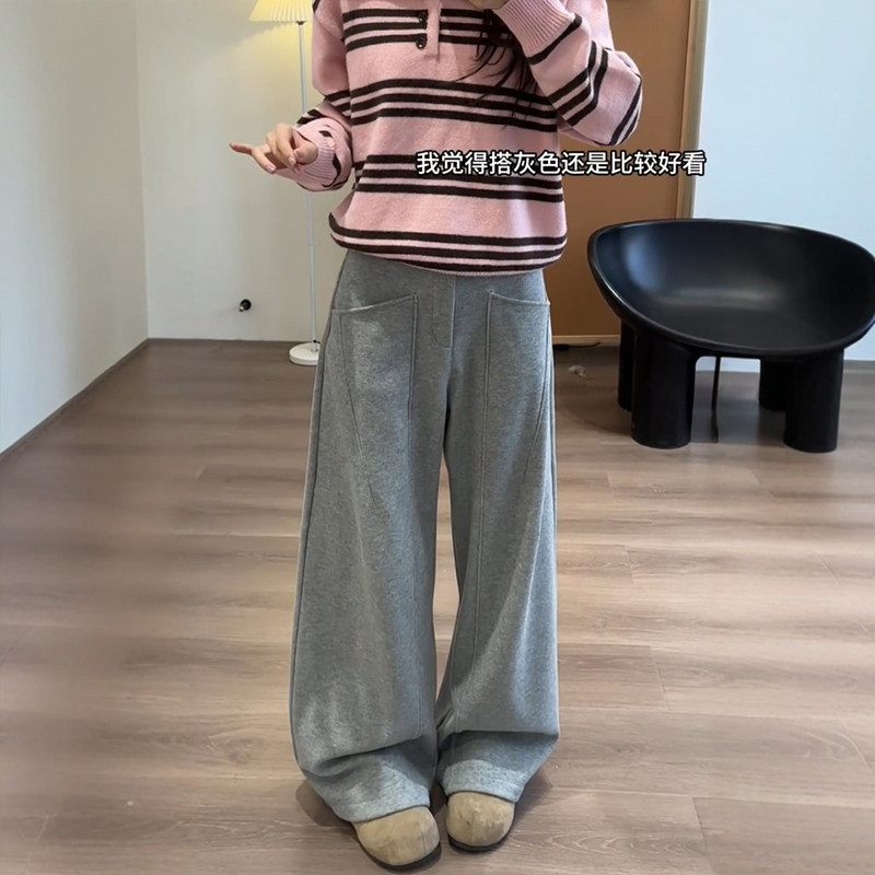 灰色阔腿弯刀运动卫裤女春季大码胖mm显瘦休闲镰刀裤超好看梧桐裤,淘宝优惠券,粉丝福利购,淘宝优惠卷