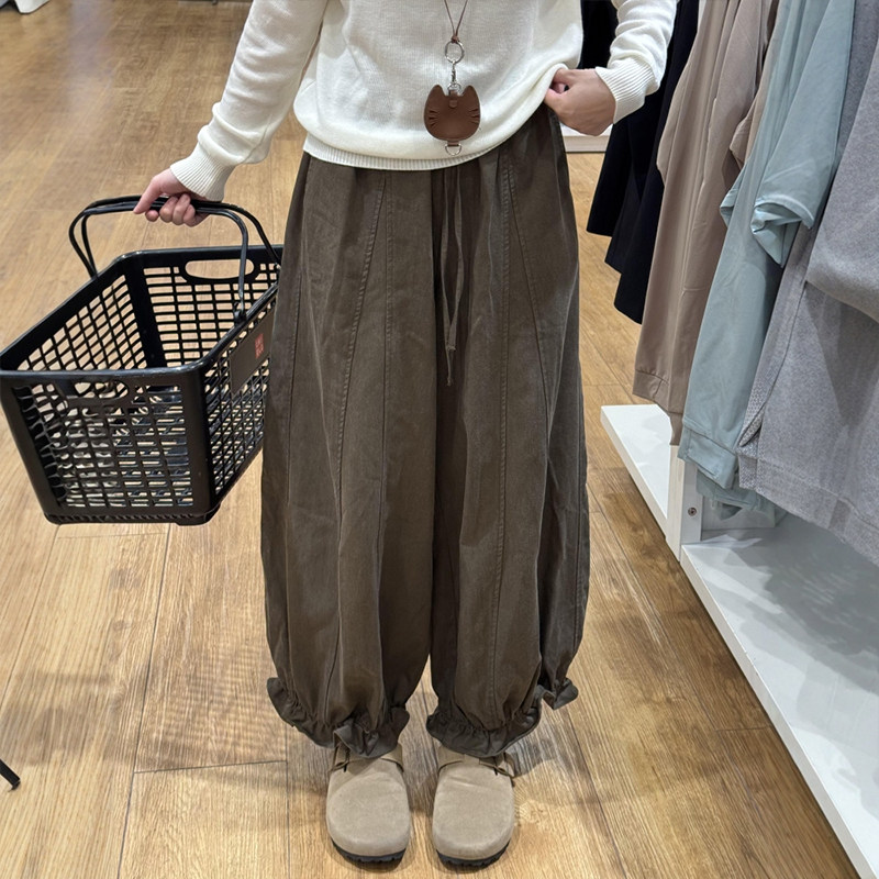 咖色小个子九分花苞休闲裤子女秋装大码胖mm显瘦木耳边阔腿灯笼裤,淘宝优惠券,粉丝福利购,淘宝优惠卷