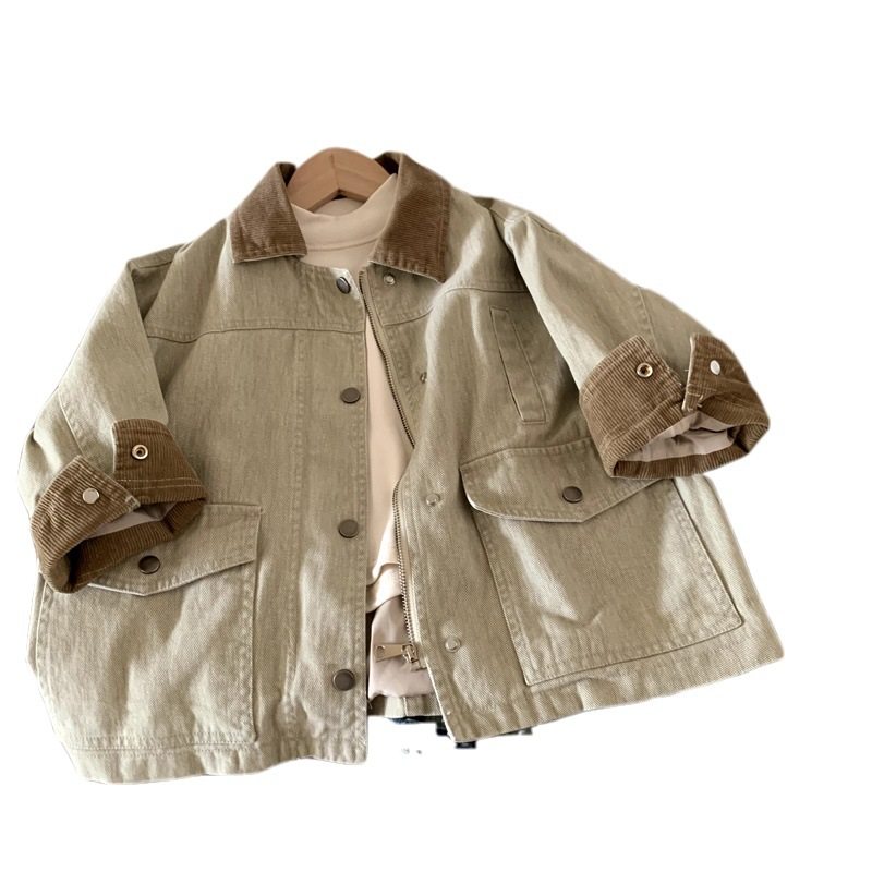 做旧翻领外套2025年新款撞色风衣男女童秋季新款拼接复古时髦上衣,淘宝优惠券,粉丝福利购,淘宝优惠卷