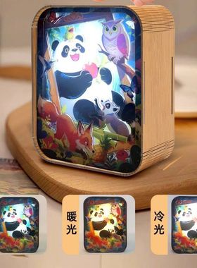 卡通熊猫木雕蓝牙音箱小夜灯