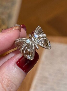 中古风鸢尾花蝴蝶开口戒指女小众设计感食指戒轻奢高级感百搭指环