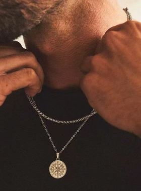 跨境热销罗盘指南针吊坠项链双层叠戴航海旅行锁骨链男女欧美饰品