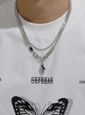 东莞钛钢环绕四芒星项链高级感拼接设计百搭嘻哈痞帅男小众锁骨链