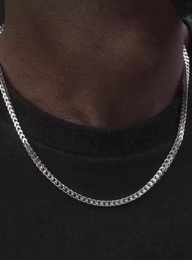 欧美跨境不锈钢3mm正反面磨链立体男士18k金项链嘻哈饰品钛钢批发