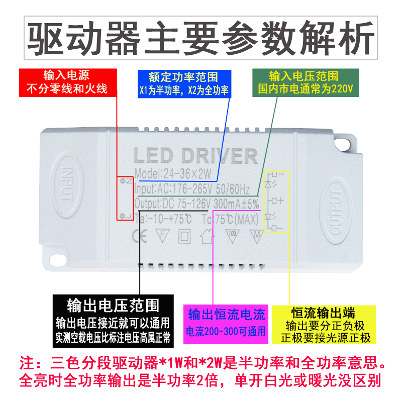 led电源驱动恒流镇流器三色分段控制开关智能吸顶灯整流变压通用