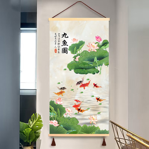 鲤鱼九鱼聚财入户玄关走廊挂画现代装饰画九鱼风水招财玄关装饰画 - 图3