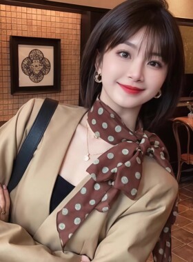 棕色波点丝巾印花高级百搭丝带脖饰女2025年新款发带绑发长条围巾