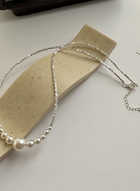 S925银渐变项链夏尼复古珍珠