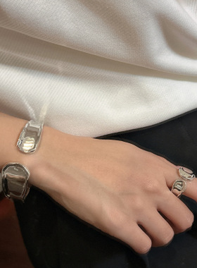 夏尼S925纯银韩版做旧时髦简约手环INS博主款