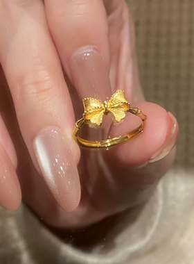镀k金 甜美精致竹节蝴蝶结小众高级感百搭闭口戒指A20