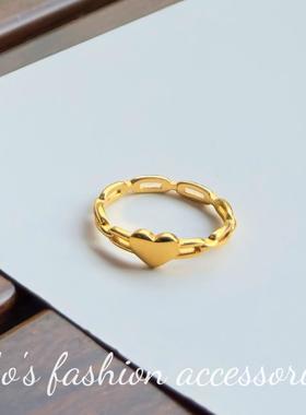 钛钢戒指爱心链条一款两戴