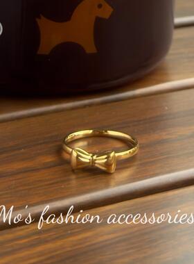 钛钢戒指可爱风蝴蝶结