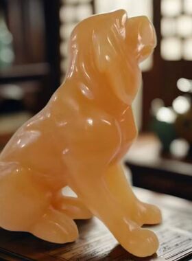 天然黄玉狗摆件家居补角吉祥物